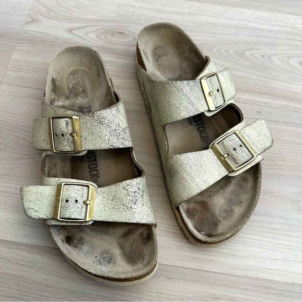 Birkenstock Arizona Washed Metallic Sandals, 39